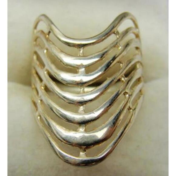 Jewelry - sz 8 3/4 Multi Layered Open Cut Rope Gold Tone Sterling Silver 925 Patina Ring